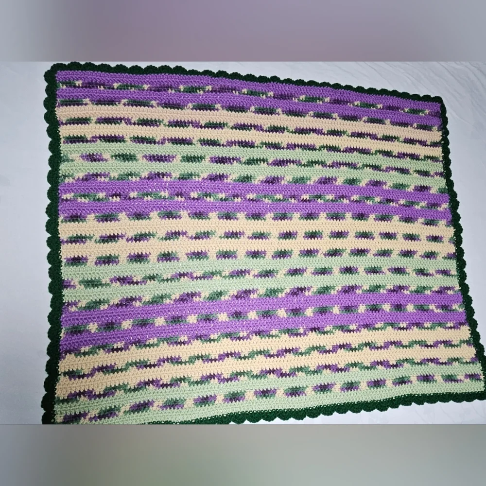 *New* Crochet afghan green purple baby throw blanket  app. 35